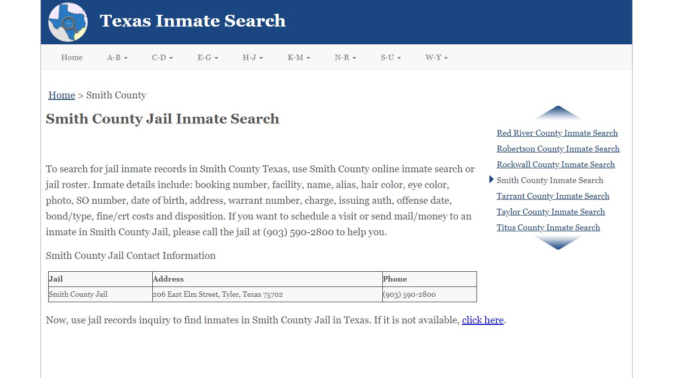 Smith County Jail Inmate Search