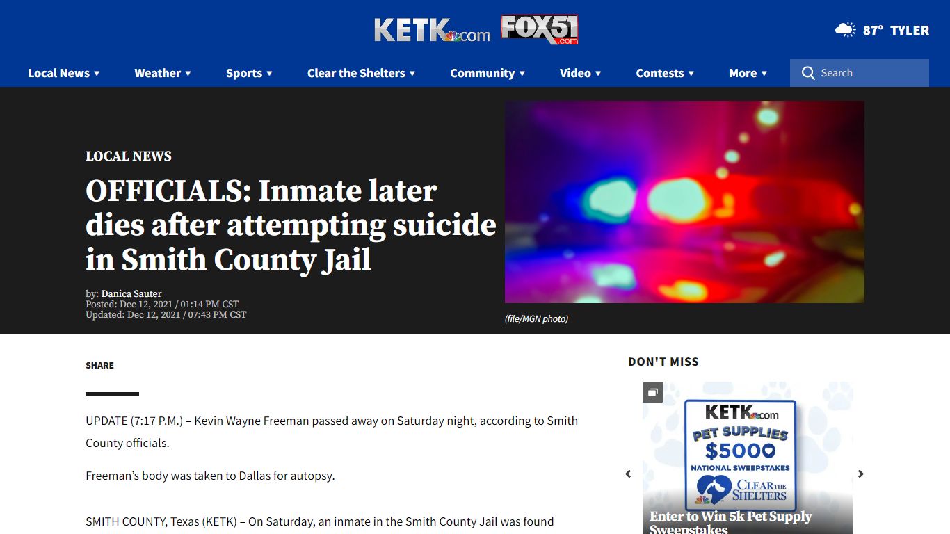OFFICIALS: Inmate later dies after attempting suicide in ...